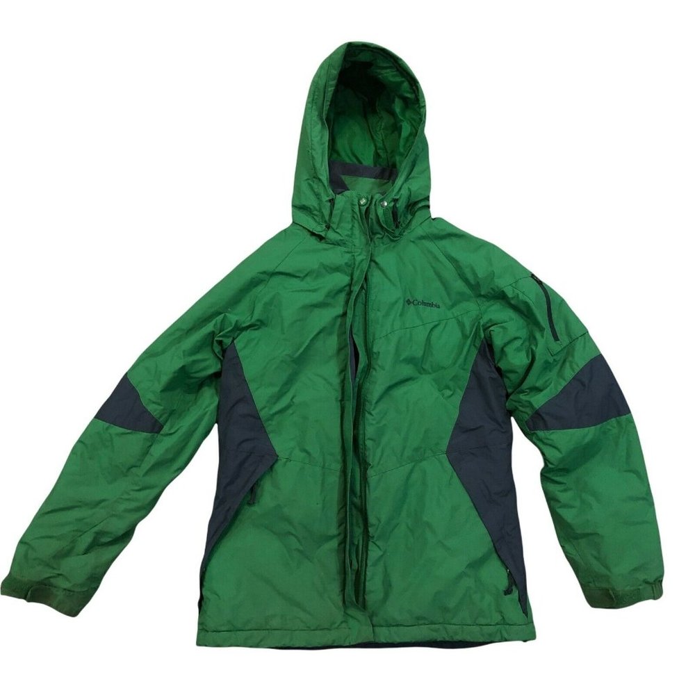Woman Green w/ Blue Lining Columbia Jacket Size M RN 69724 Ski Detachable Hood